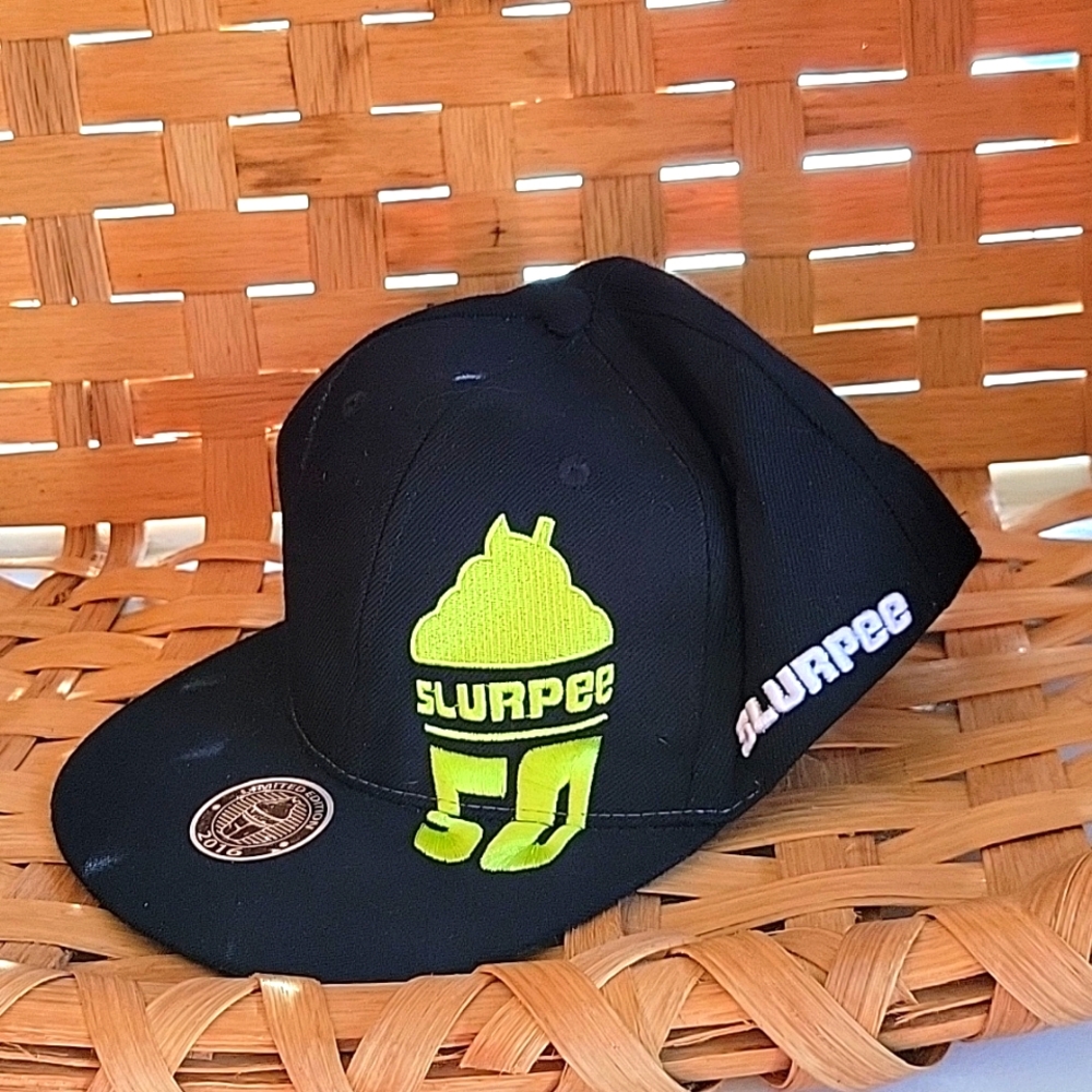 Slurpee 50th Limited EDITION BLACK CAP, NEON LOGO, WHITE LETTERING, 2016 STICKER